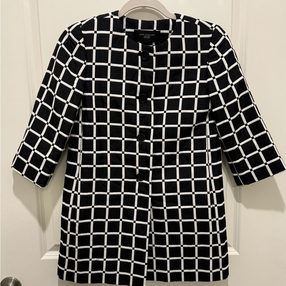 Ann Taylor Black & White Grid Print Topper Jacket